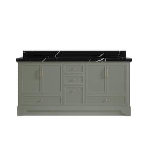 Alys 72 in. W x 22 in. D x 36 in. H Double Sink Bath Vanity in Evergreen with 2 in. Calacatta Black Top
