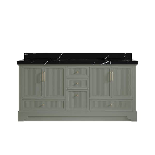 Willow Collections Alys 72 in. W x 22 in. D x 36 in. H Double Sink Bath Vanity in Evergreen with 2 in. Calacatta Black Top