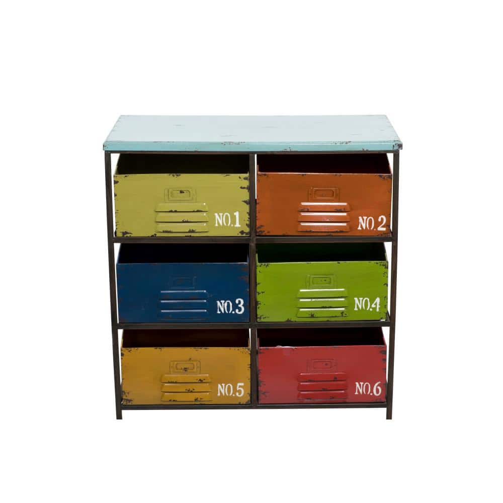 Multi-Colored Industrial Metal Drawer Insert with Weathered Finish