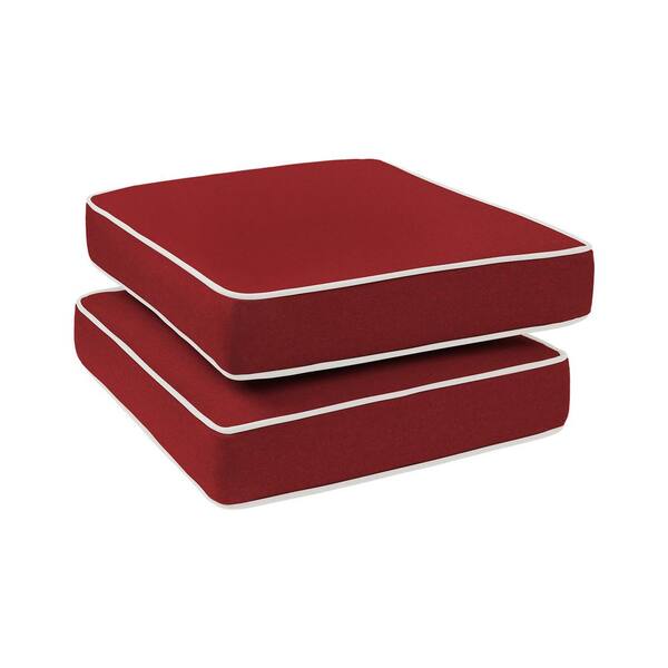 HAVEN WAY 23 in. x 19 in. 1-Piece Universal Outdoor Ottoman Cushion in Red With Linen Piping (2-Pack)