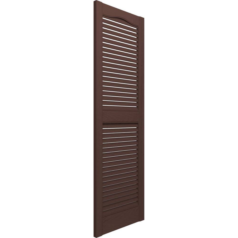 Federal Brown Vinyl Cathedral Top Open Louver Shutters, 14 1/2"W x 24"H