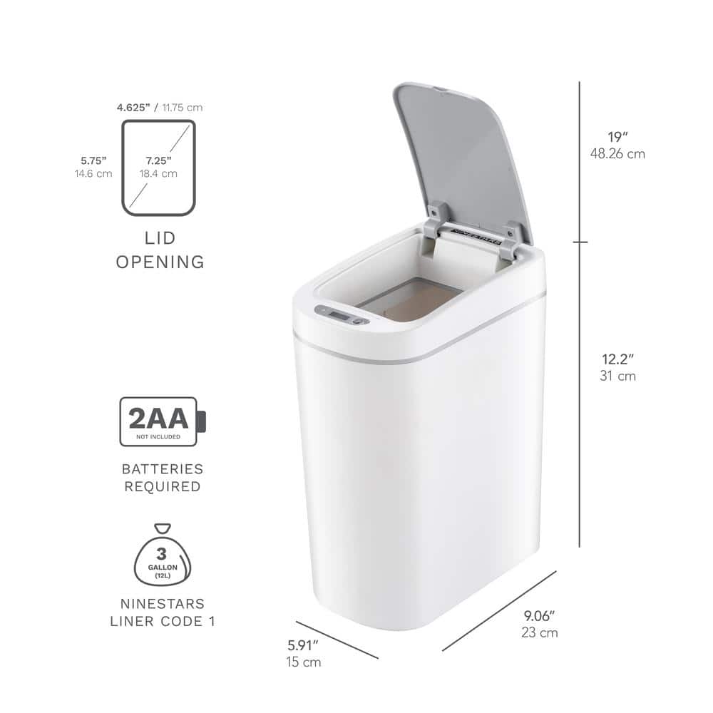 White Plastic 1.8 Gallon Touchless Motion Sensor Trash Can
