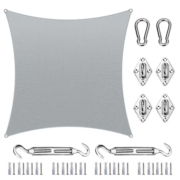 24 ft. x 24 ft. Square Pro Ring Sun Shade Sail with Hardware Kit-Grey