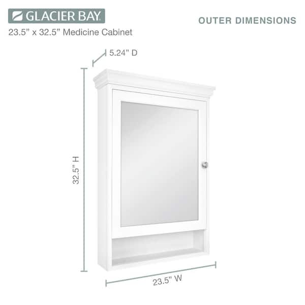Glacier Bay 23-1/2 in. W x 32-1/2 in. H Framed Surface-Mount Bathroom Medicine Cabinet with Mirror, White