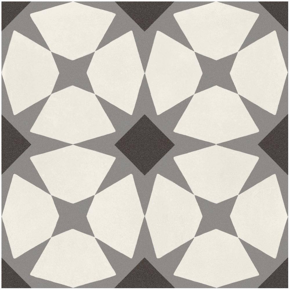 Starbrite White & Black Encaustic Look 8x8 Porcelain Tile
