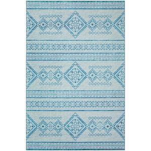 Yuma Blue 3 ft. x 5 ft. Geometric Indoor/Outdoor Washable Area Rug