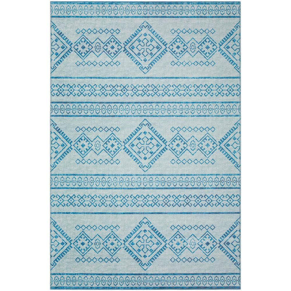 Addison Rugs Yuma Blue 9 ft. x 12 ft. Geometric Indoor/Outdoor Washable ...