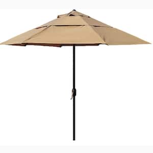 10 ft. Tan Outdoor Patio Umbrella 3 Tier Vented Round Market Umbrella with 8 Ribs