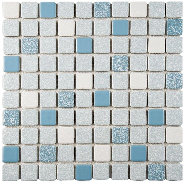Merola Tile Crystalline Square Blue 11-3/4 in. x 11-3/4 in. Porcelain Mosaic Tile (9.8 sq. ft./Case)