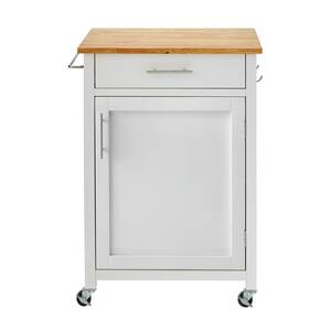 Glenville Small Cream White Rolling Kitchen Cart with Butcher Block Top and Single-Drawer Storage (24" W )