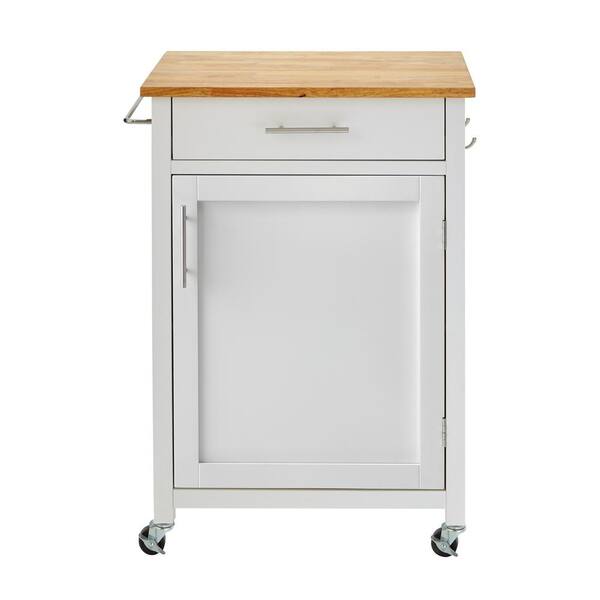 StyleWell Glenville Small Cream White Rolling Kitchen Cart with Butcher Block Top and Single-Drawer Storage (24" W )