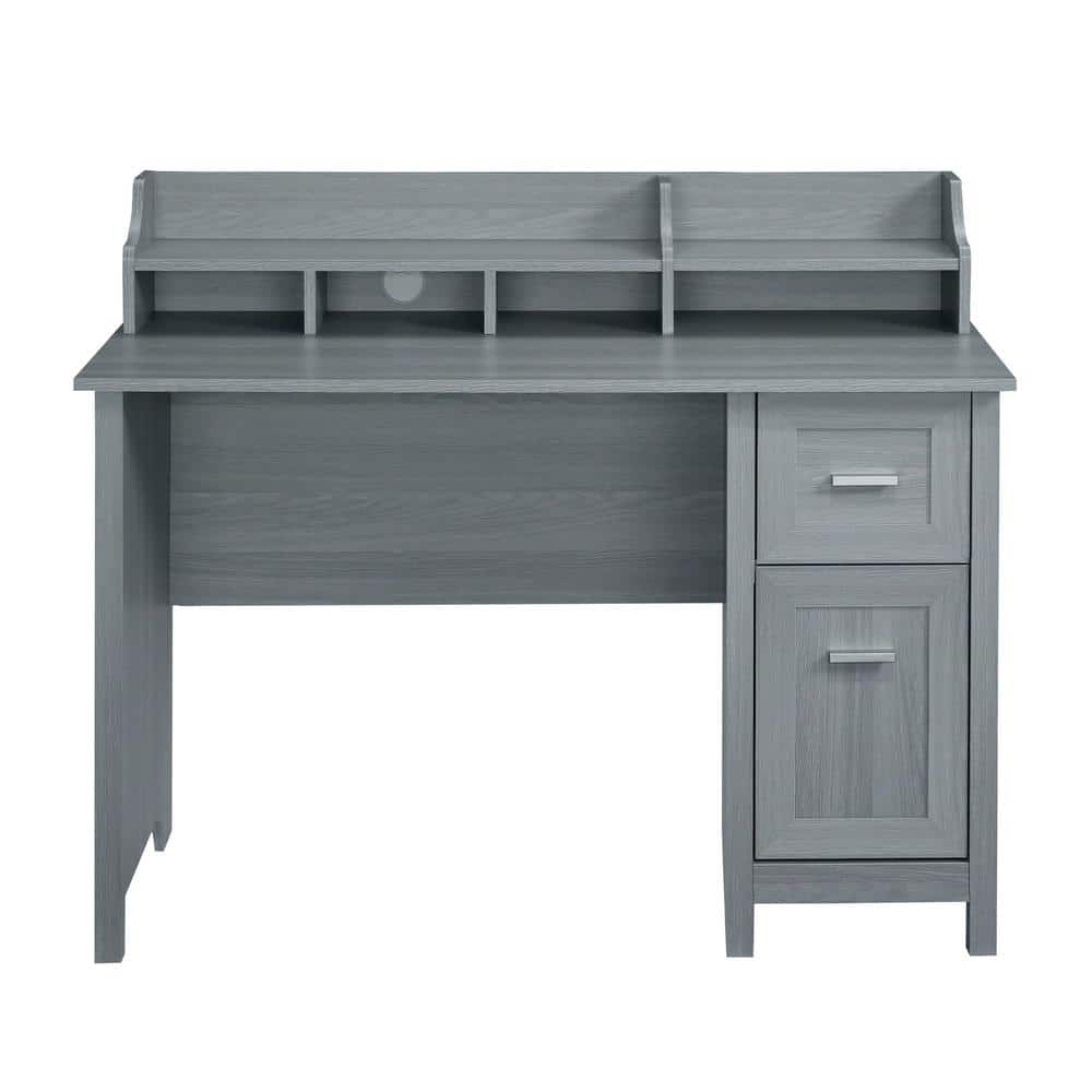 Modern Gray Wood-Design Office Desk with Hutch and Drawers