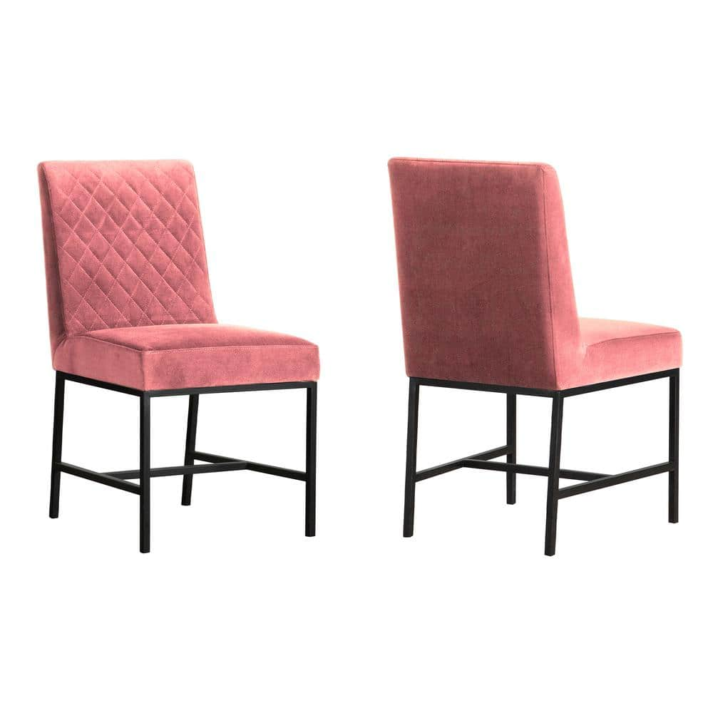 Armen Living Napoli Velvet Accent Dining Chair in Pink/Black (Set of 2)