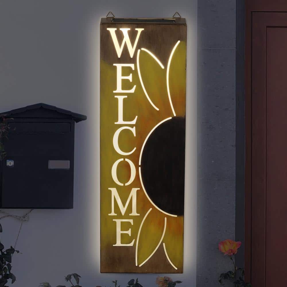 Solar Metal Sunflower Welcome Sign with LED Lights