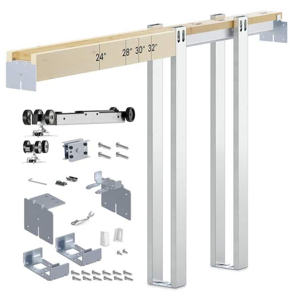 24 in. to 36 in. x 80 in. Universal Aluminum Pocket Door Frame with Hardware Kit and Soft Close (Frame Only)