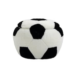 Black and White Soccer Polyester Storage Ottoman