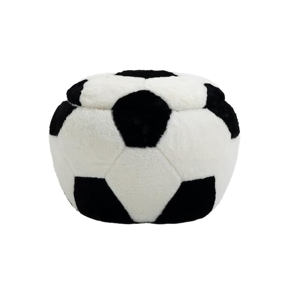 Home 2 Office Black and White Soccer Polyester Storage Ottoman