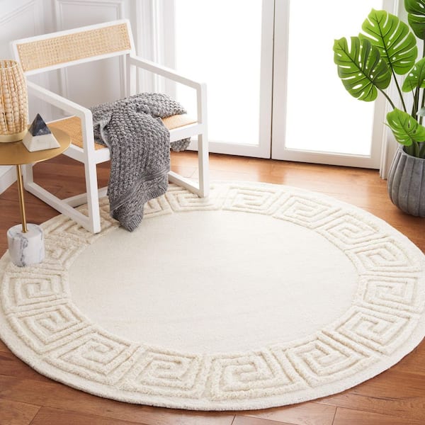 Metro 6 ft. x 6 ft. Ivory Meander Border Round Area Rug