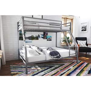 Maxwell Twin-Over-Full Metal Gray Bunk Bed with Ladder and Guardrails
