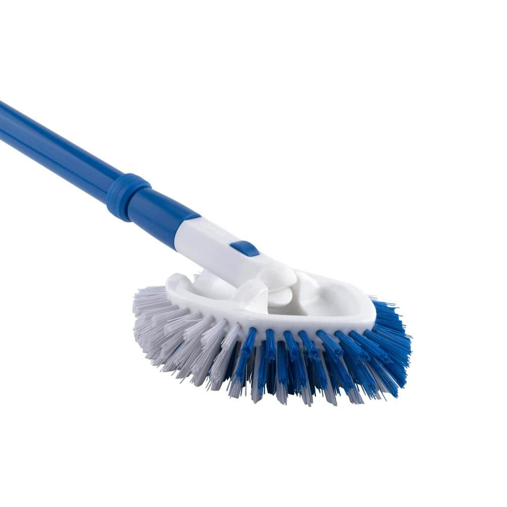 Blue and White Extendable Tub and Tile Brush with Antimicrobial Bristles