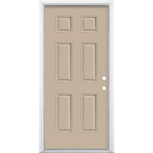 Masonite 36 in. x 80 in. 6-Panel Canyon View Left Hand Inswing Painted Smooth Fiberglass Prehung Front Door with Brickmold