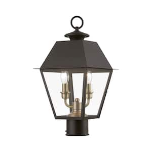 Helmsdale 16.5 in. 2-Light Bronze Cast Brass Hardwired Outdoor Rust Resistant Post Light with No Bulbs Included