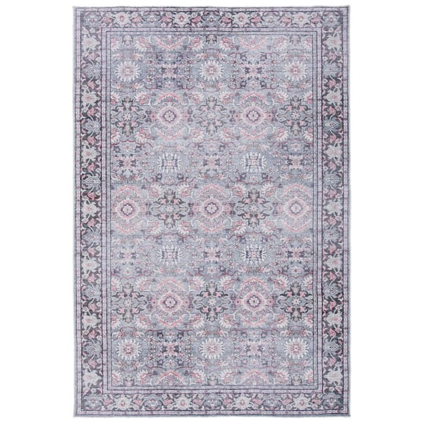 Serapi Gray/Pink 7 ft. x 9 ft. Machine Washable Geometric Abstract Area Rug