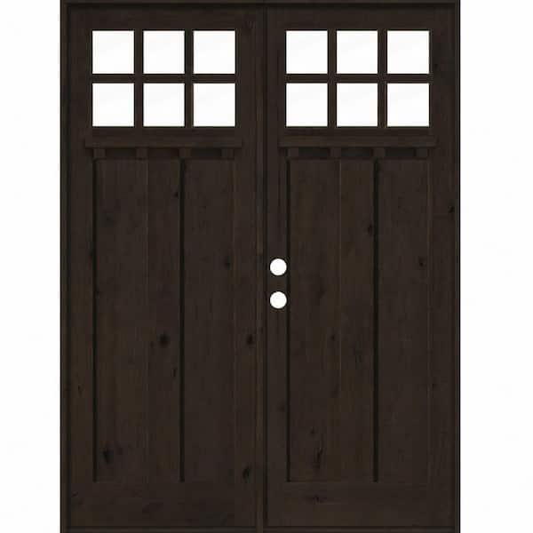 72 in. x 96 in. Knotty Alder Right-Hand/Inswing Double DS 6-Lite Clear Glass True Black Stain Wood Prehung Front Door