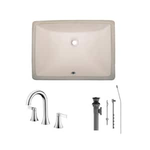 20 in. Undermount Rectangular Bathroom Sink with Overflow Drain in Biscuit with 8 in. Widespread Faucet in Chrome Finish