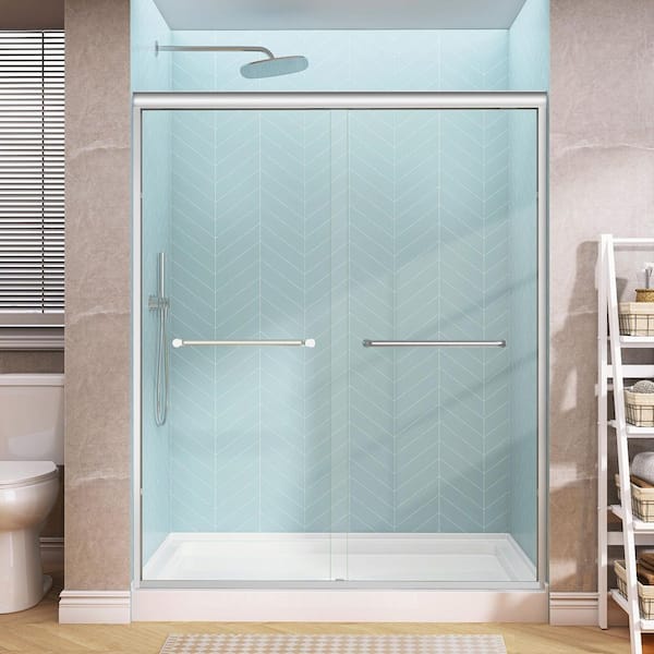 50-54 in. W x 72 in. H Double Sliding Semi-Frameless Shower Door in Chrome Bypass Door with 1/4 in. Clear Tempered Glass