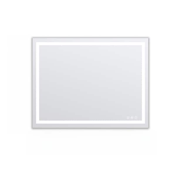 White 24 in. W x 32 in. H LED Light Anti-Fog Rectangular Modern Metal Framed Vanity Mirror Wall Mirror