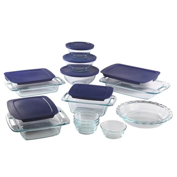 Pyrex Easy Grab 19-Piece Glass Bakeware and Storage Set with Blue Lids