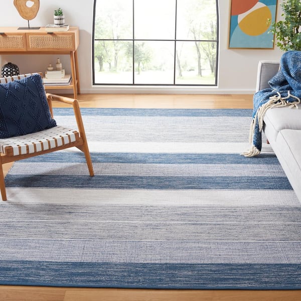 Striped Kilim Grey Blue 8 ft. X 10 ft. Striped Area Rug