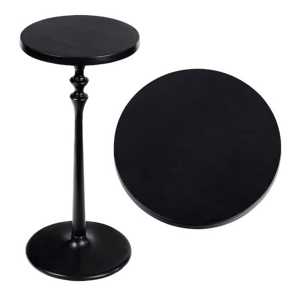 Lulu 9 in. Art Deco Classic Pedestal Round Metal Drink Table and Decorative End Table, Black