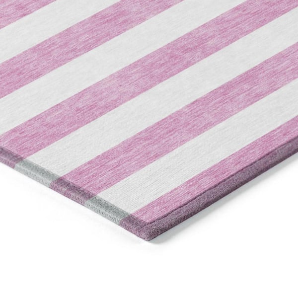 Pink and White 10 ft. x 14 ft. Woven Striped Polyester Rectangle Indoor/Outdoor Area Rug