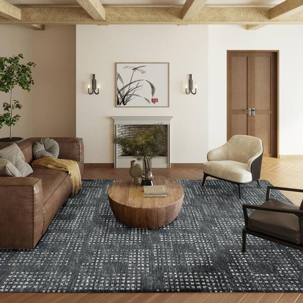 2 Pieces Modern Abstract Houndstooth Black Washable Door Mat Non-slip Entryway  Rug Set