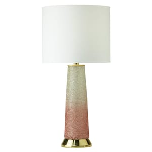 Yana 22 in. Ombre Gold and Pink Glass and Metal Table Lamp with Fabric Drum Shade