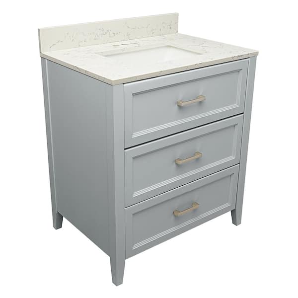 Amluxx Capri 31 in. W x 22 in. D Bath Vanity in Grey with Quartz Stone Vanity Top in Lyra White with White Basin