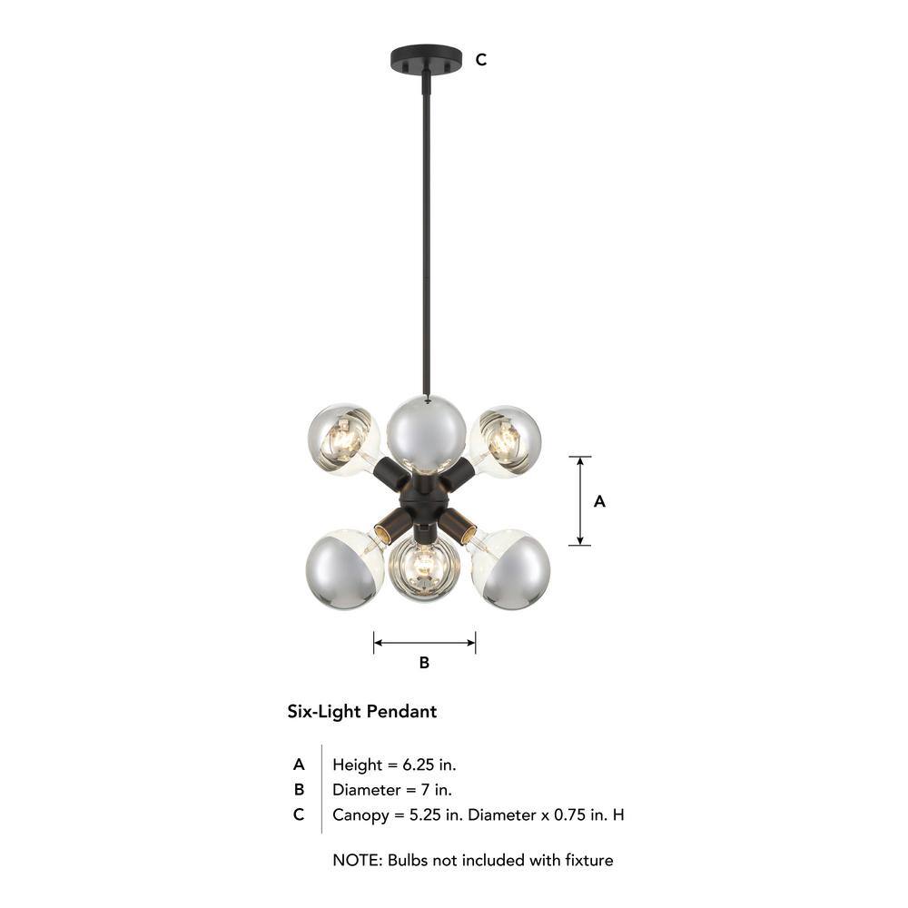 Gambit 6-Light 7'' Matte Black Mid-Century Modern Pendant