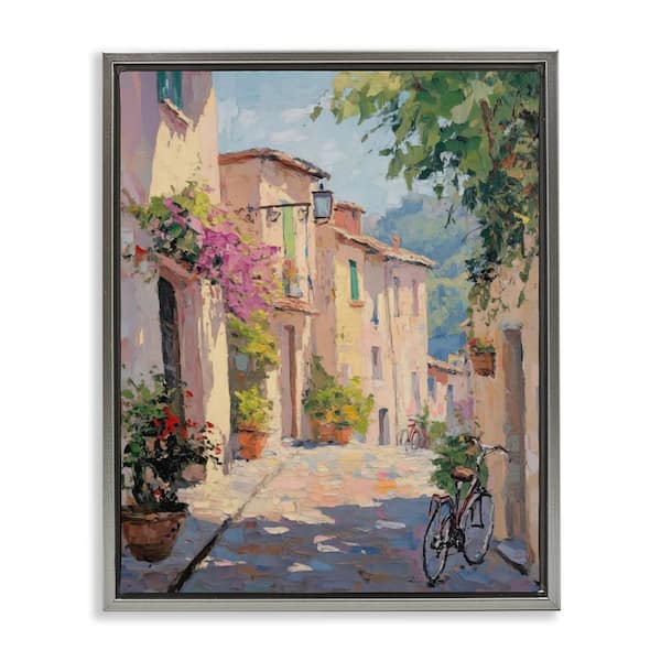 Stupell Industries Cobblestone Path City Architecture by Nini Art Gray Floater Frame Abstract Graphic Art Print 31 in. x 25 in.