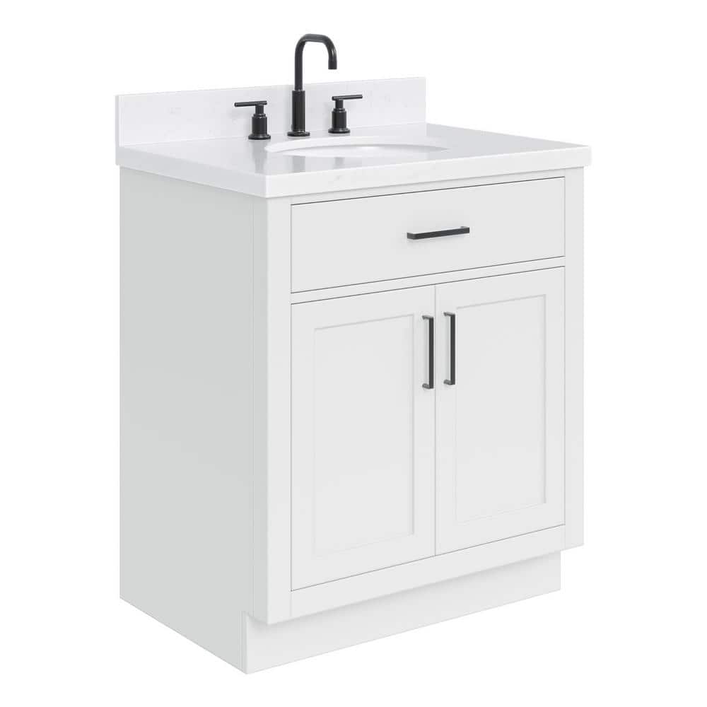 White Freestanding Single Bathroom Vanity with Carrara Quartz Top
