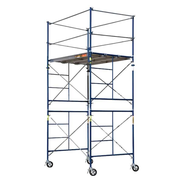 Saferstack 7ft. x 5ft. x 10ft. 2-Level Rolling Scaffold Tower Set,2-Rung Frames,Cross Braces,Platforms,Guardrail System