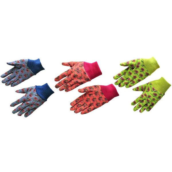 G & F Products Soft Jersey Kids Green/Red/Blue Gloves (3-Pair)