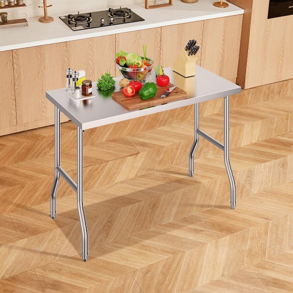 Folding Table Silver Stainless Steel 48 x 24 in. Kitchen Prep Table with Load Capacity Heavy Duty 300 lbs.