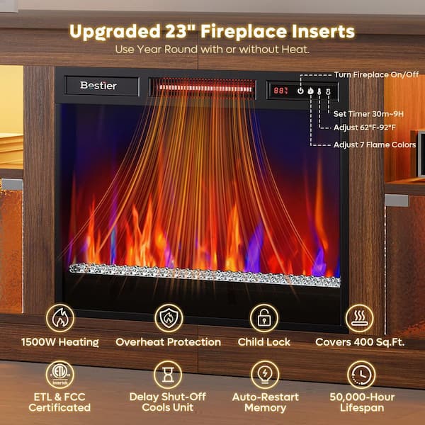 63 in. Freestanding Media Console Electric Fireplace TV Stand Fits TV'​s Up to 70 in. with Cabinet in Walnut