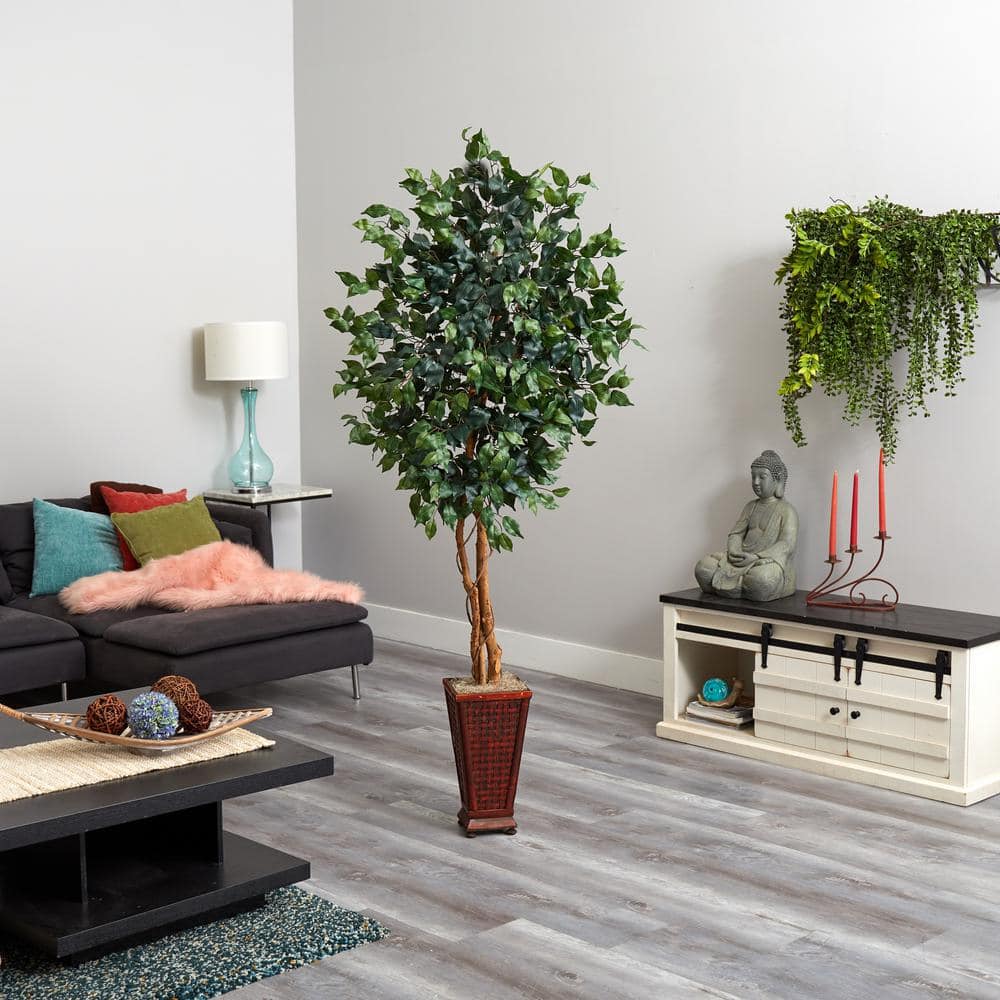 6.5' Green Silk Ficus Tree with Decorative Planter