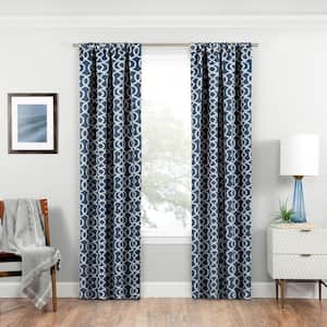 Isanti Indigo Trellis Pattern Polyester 37 in. W x 95 in. L Blackout Single Rod Pocket Curtain Panel