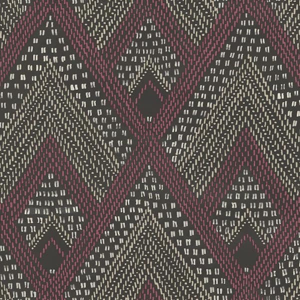 Seabrook Designs Panama Boho Diamonds Cranberry and Brushed Ebony Paper Strippable Roll (Covers 56.05 sq. ft.)