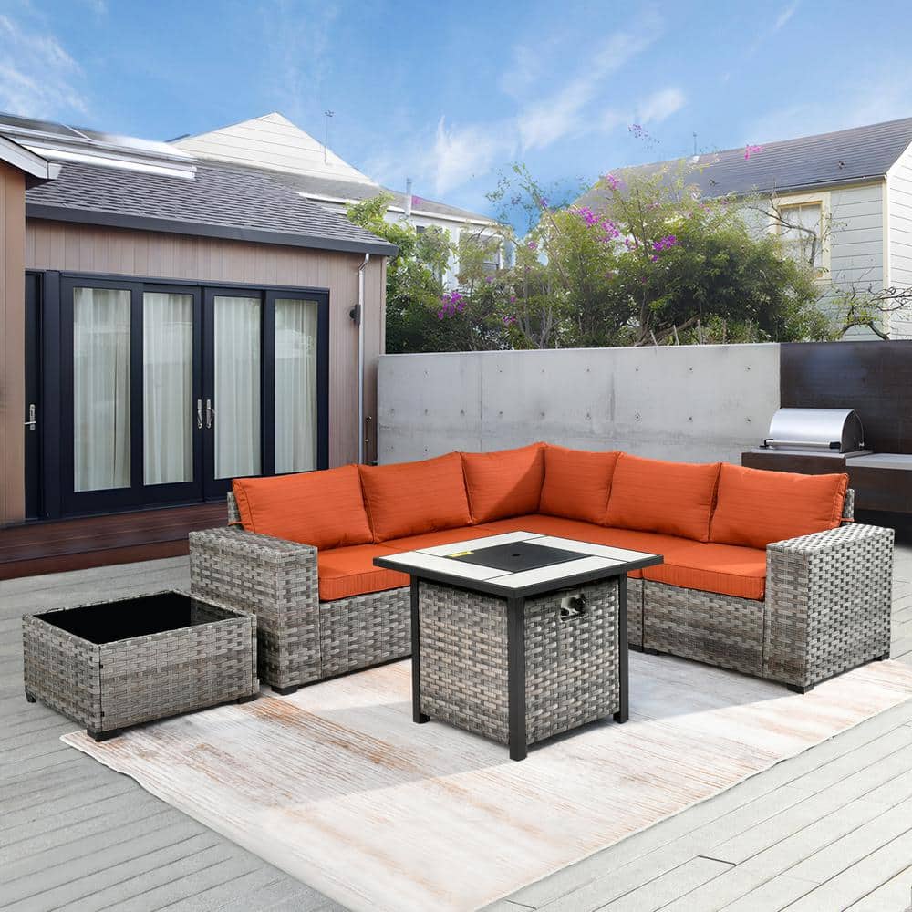 Moonriver 7-Piece Wicker Outdoor Patio Fire Pit Conversation Sectional Sofa Set with Orange Red Cushions price history on PriceWatchPro