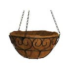 16 in. Dia Black Metal Heart Scroll Hanging Basket with Coco Liner